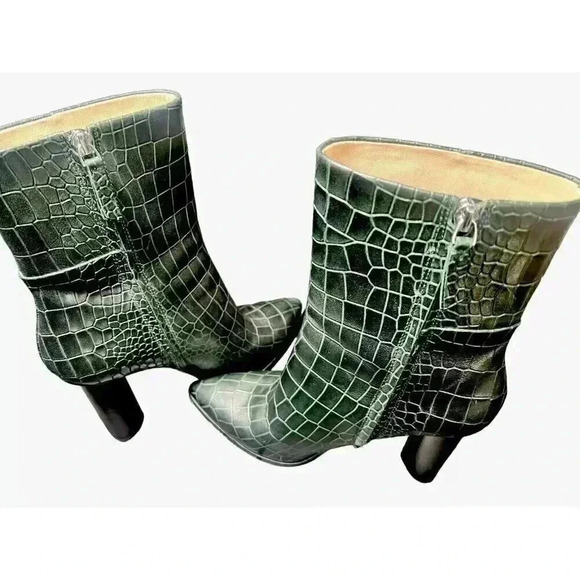 Paige Kaylee Boot womens 9 green crocodile embossed print side zip bootie $398 - Picture 5 of 10